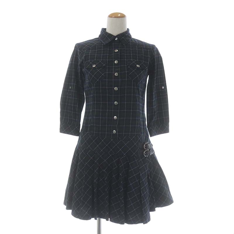 美品 バーバリーブルーレーベル 緑 チェック ミニワンピース プリーツ バーバリーブルーレーベル BURBERRY BLUE LABEL チェック