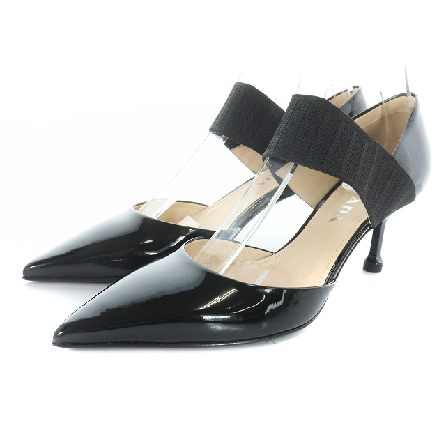 プラダ PRADA パンプス ゴムストラップ エナメル ポインテッドトゥ 