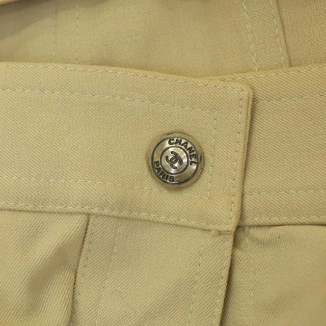 シャネル CHANEL フロントボタンスカート 膝丈 タイト 42 ベージュ E97 