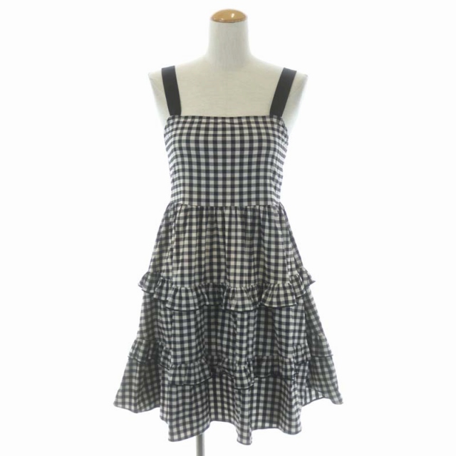 ザラ Zara ギンガムチェック フリル キャミワンピース ミニ S 黒 白 ブラック ホワイト Hk Os レディース 170 ベクトルパーク