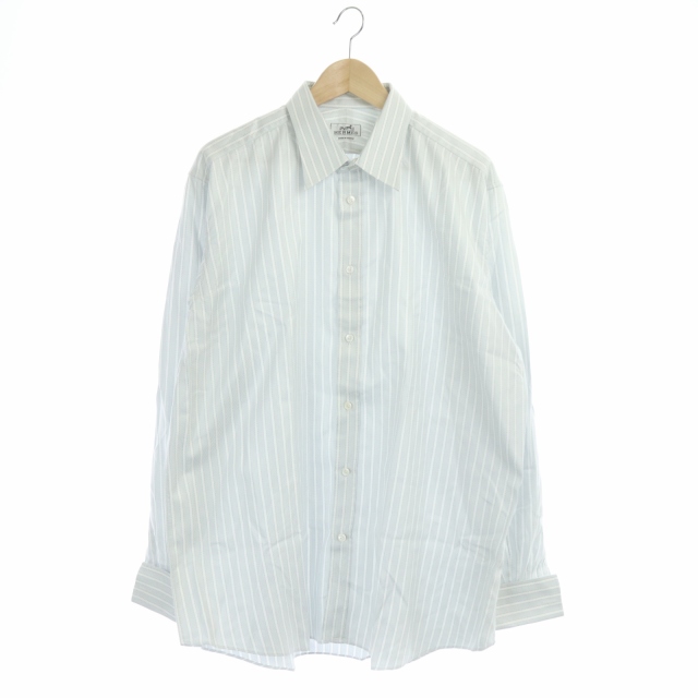 エルメス HERMES シャツ 長袖 ストライプ ヘリンボーン 43 17 グレー 
