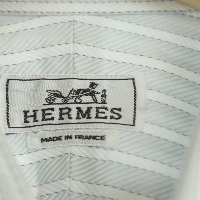 エルメス HERMES シャツ 長袖 ストライプ ヘリンボーン 43 17 グレー 
