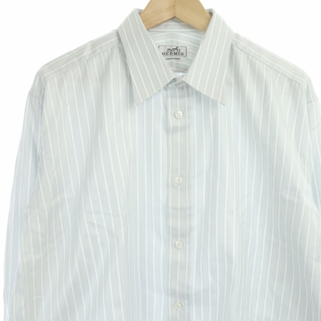 エルメス HERMES シャツ 長袖 ストライプ ヘリンボーン 43 17 グレー 