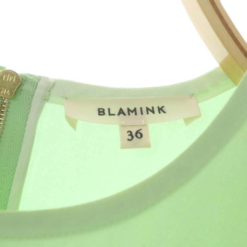 ブラミンク BLAMINK 21SS コットンシルク ランタンスリーブブラウス チュニック 五分袖 36 ライトグリーン /HS ■OS レディース