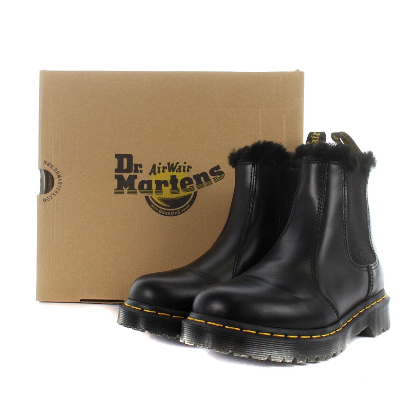 Dr. Martens サイドゴアブーツ 黒 レザー ファー付き
