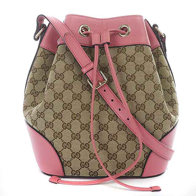 グッチ GUCCI GGキャンバス ショルダーバッグ 巾着 レザー ベージュ 