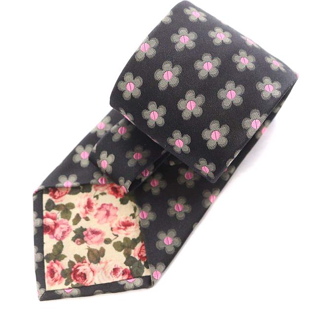 ポールスミス PAUL SMITH ネクタイ レギュラータイ 花柄 シルク 黒