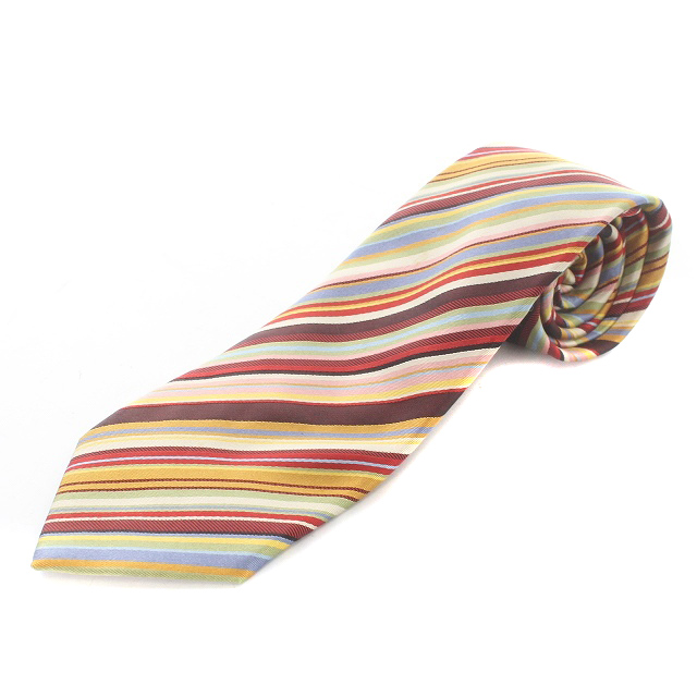 ポールスミス PAUL SMITH マルチストライプ ネクタイ シルク 絹 赤 