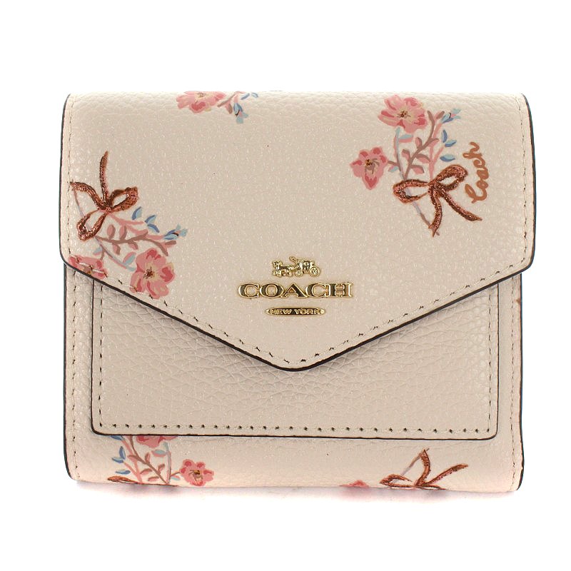 未使用品 コーチ COACH 財布 三つ折り 花柄 レザー ピンク 66587 /AK22 