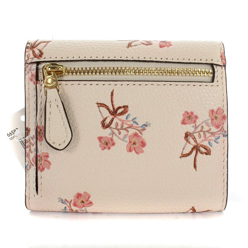 未使用品 コーチ COACH 財布 三つ折り 花柄 レザー ピンク 66587 /AK22 