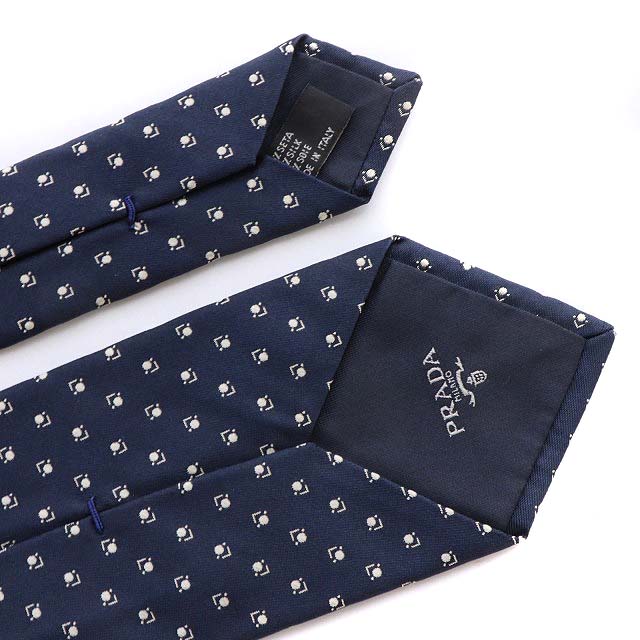 プラダ PRADA ネクタイ レギュラータイ 総柄 シルク 紺 ネイビー /MF