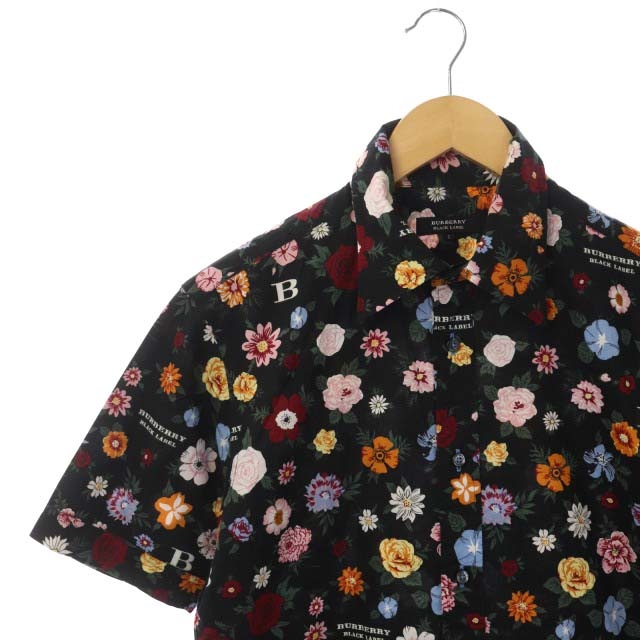 【希少】BURBERRY BLACK LABEL　バーバリー　総柄シャツ　花柄 希少 バーバリーブラックレーベル マルチ 花柄 シャツ 半袖