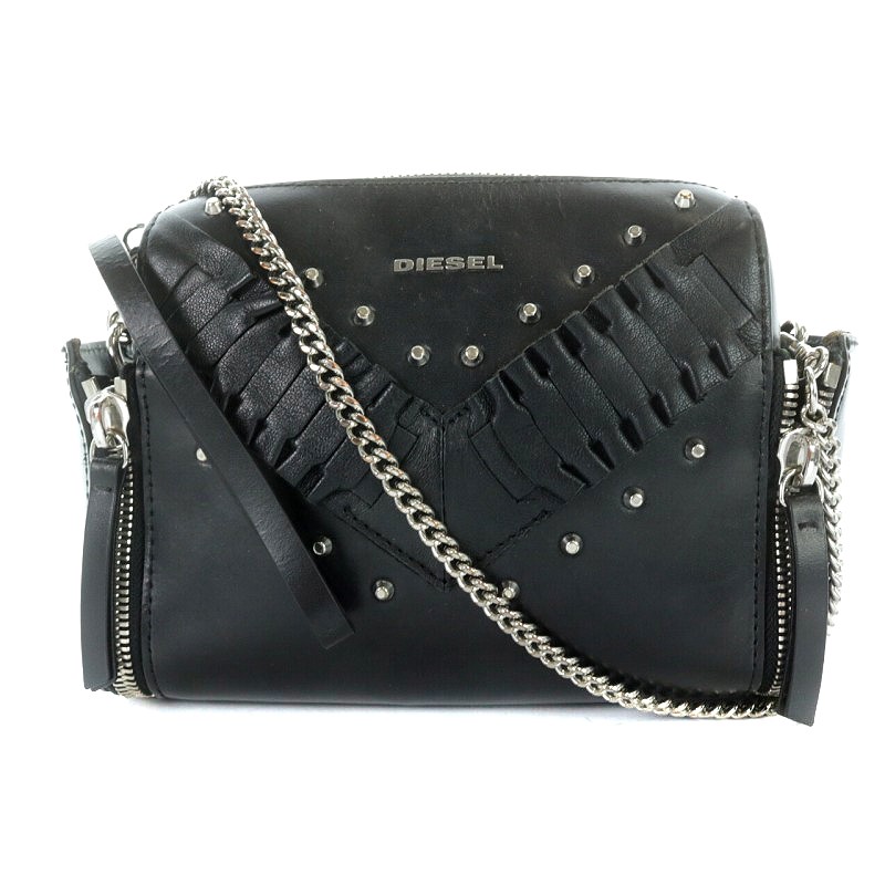 ディーゼル DIESEL ショルダーバッグ チェーン スタッズ レザー 黒  