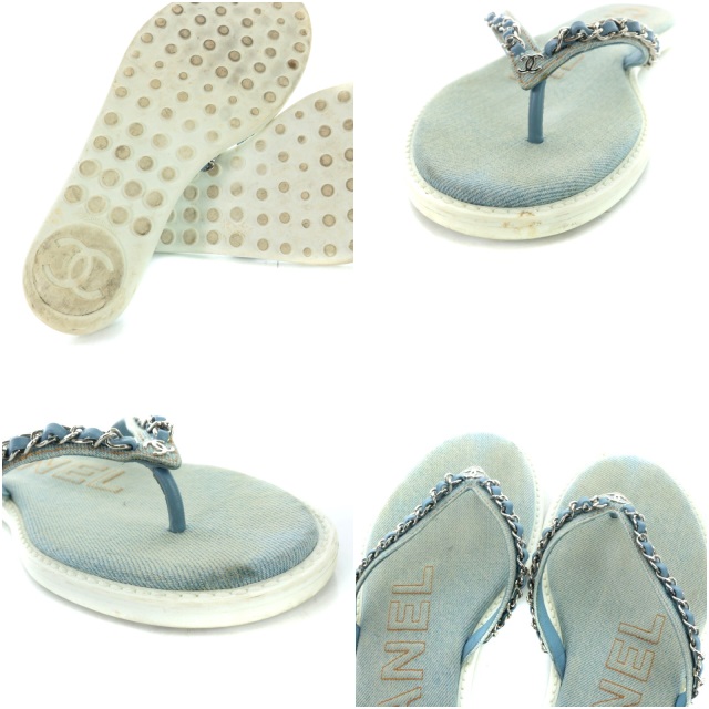 シャネル CHANEL ココマーク トングサンダル デニム 39 26cm 水色