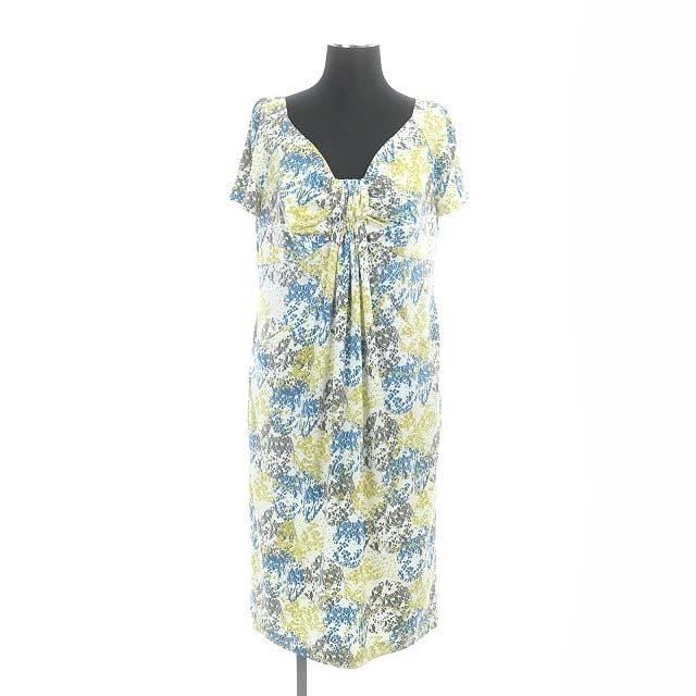 ミス アシダ Miss Ashida 総柄ギャザーワンピース 膝丈 半袖 9 白 青 グレー 黄 ホワイト ブルー イエロー Hk Os レディース 170 ベクトルパーク