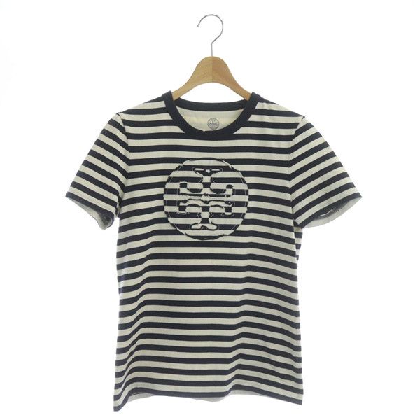 TORY BURCH トリーバーチ ボーダーTシャツ オアシス刺繍 ネイビー×白 