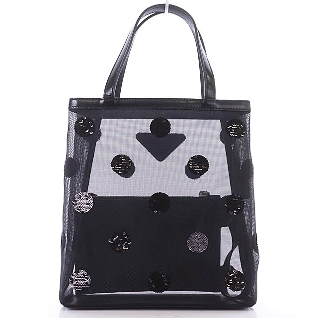 プラダ PRADA ポルカドット ハンドバッグ スパンコール メッシュ  