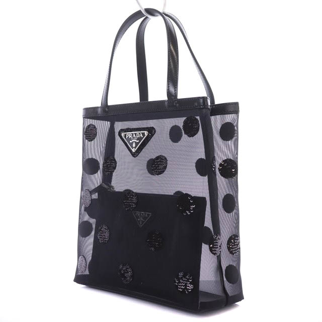 プラダ PRADA スモール ポルカドット メッシュ トートバッグ 