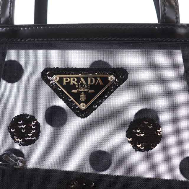 プラダ PRADA スモール ポルカドット メッシュ トートバッグ 