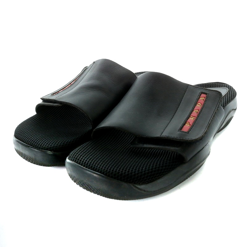 プラダ リネアロッサ PRADA LINEA ROSSA サンダル ロゴ レザー 7.5 