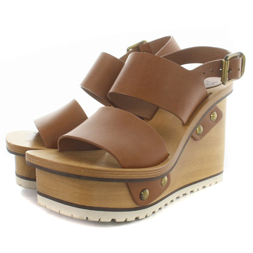 クロエ CHLOE サンダル ウェッジソール ストラップ レザー 35 22cm  