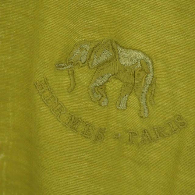 エルメス HERMES Tシャツ カットソー クルーネック 半袖 象刺繍 S 黄緑 