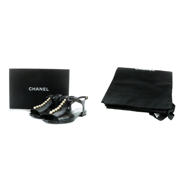 CHANEL サンダル ココマーク リボン レザー 22cm