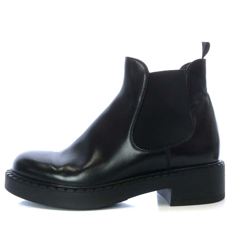プラダ PRADA サイドゴアブーツ ショート チャンキーヒール レザー 