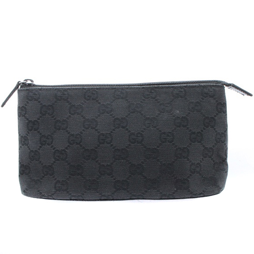 グッチ GUCCI GGキャンバス ポーチ グレー 黒 ブラック /SR14 □OH 