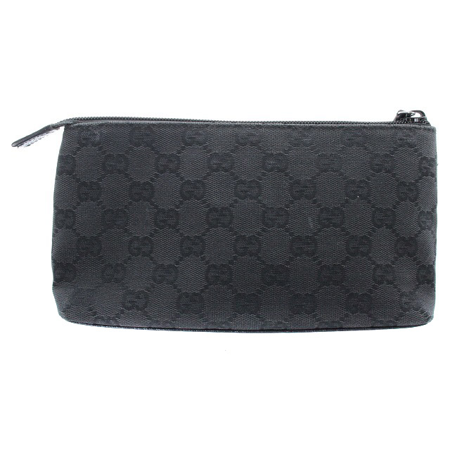 グッチ GUCCI GGキャンバス ポーチ グレー 黒 ブラック /SR14 □OH 