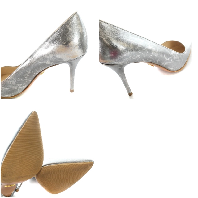 プラダ PRADA パンプス ポインテッドトゥ レザー 37.5 24.5cm シルバー