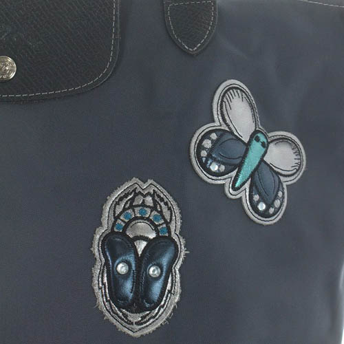 ロンシャン プリアージュトートバッグ ワッペン 昆虫 切替 紺 ネイビー ロンシャン LONGCHAMP プリアージュトートバッグ ハンドバッグ