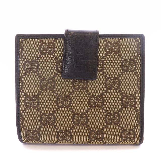 美品 GUCCI グッチ GGキャンバス バンブー 財布 ベージュ 茶 レザー GUCCI - 本物 グッチ GUCCI バンブー 折財布 コンパクト