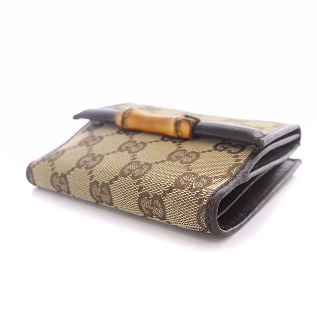 美品 GUCCI グッチ GGキャンバス バンブー 財布 ベージュ 茶 レザー GUCCI - 本物 グッチ GUCCI バンブー 折財布 コンパクト