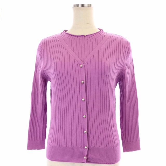 ジャスグリッティー JUSGLITTY ボトルネックアンサンブル ニット カーディガン カットソー 2 紫 パープル /HK ■OS レディース