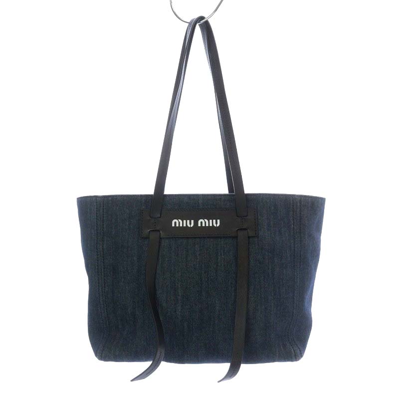 ミュウミュウ miumiu トートバッグ ショルダーバッグ デニム 紺 