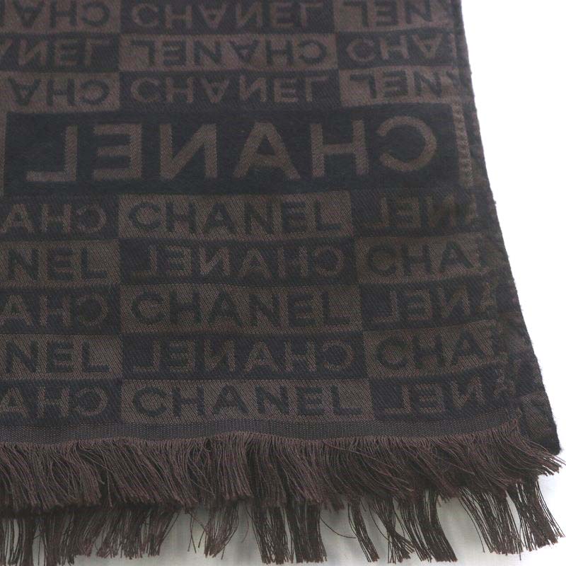 シャネル CHANEL ストール マフラー シルク ウール混 ロゴ フリンジ 