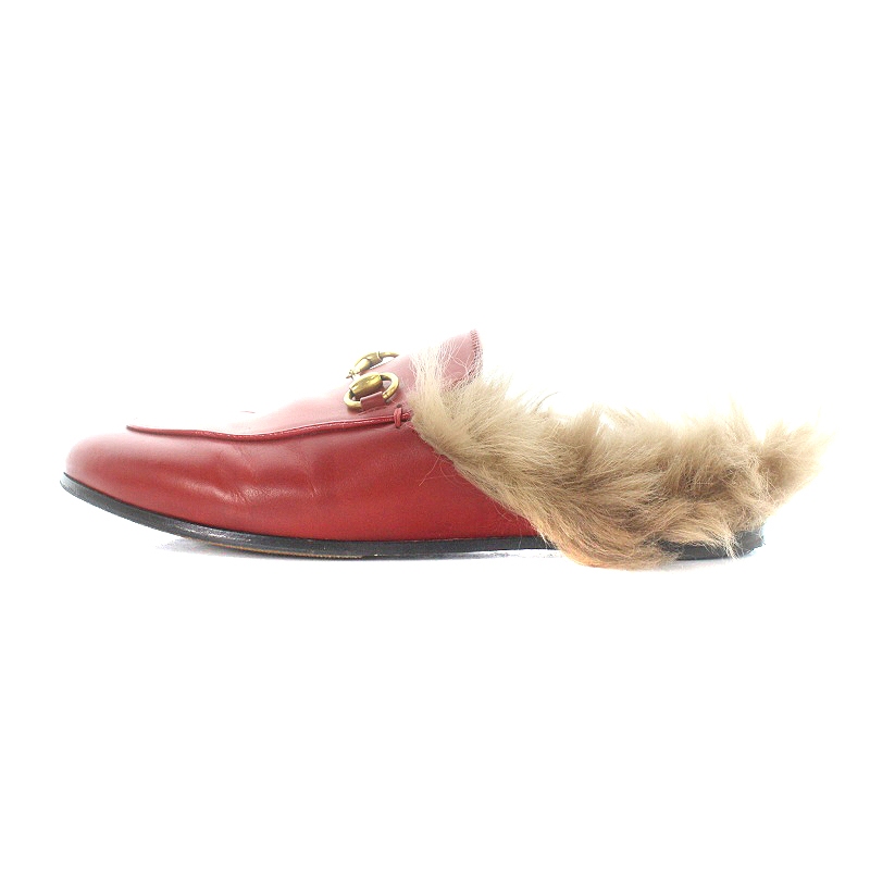 グッチ GUCCI プリンスタウン サンダル ファー レザー 36 23cm 赤 