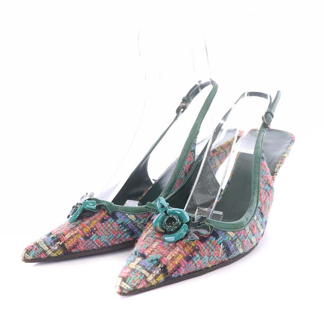 ミュウミュウ miumiu ツイードスリングバックパンプス ポインテッド 