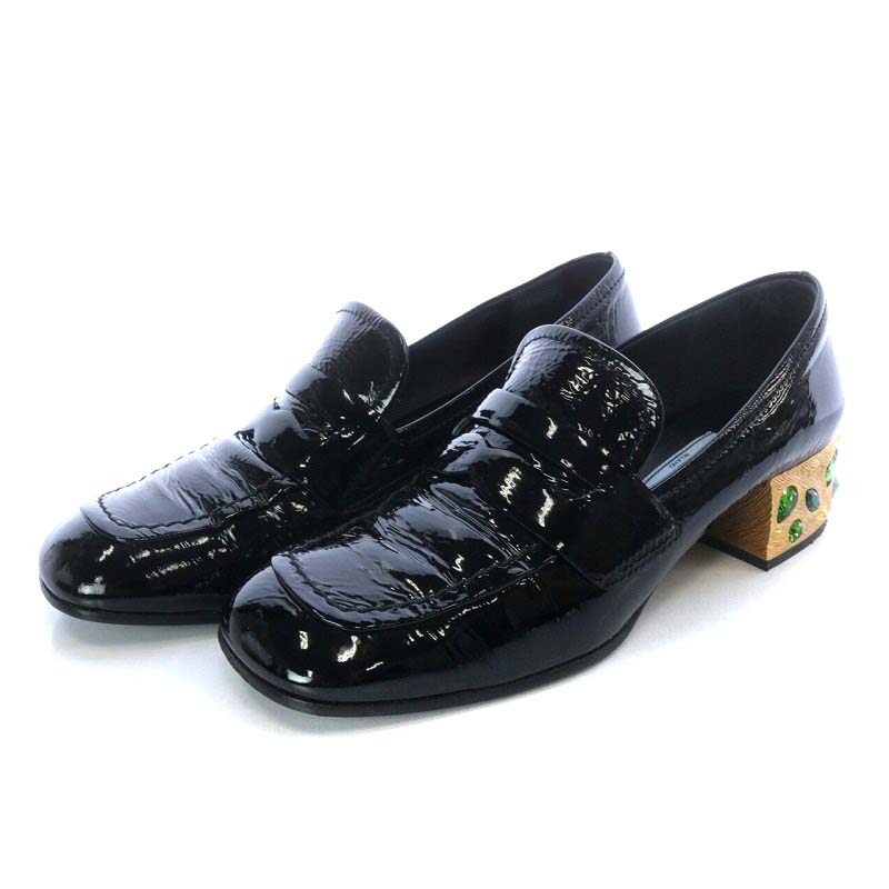 プラダ PRADA ローファー パンプス チャンキーヒール スクエアトゥ 