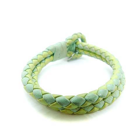 ボッテガ　レザーブレスレット　グリーン ボッテガヴェネタ BOTTEGA VENETA バイカラーレザーイントレ