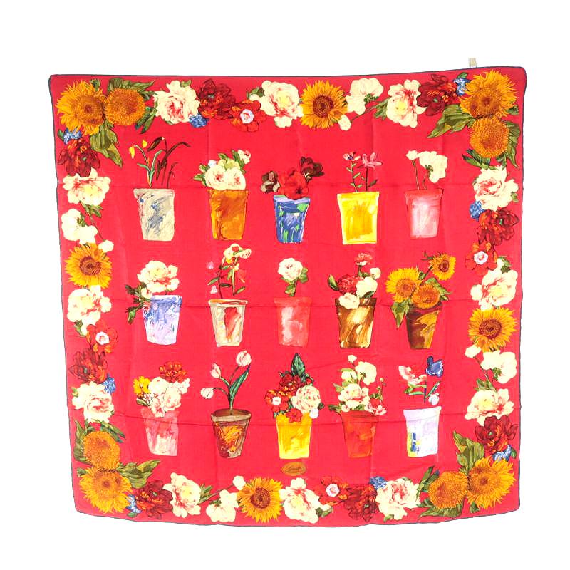 グッチ GUCCI スカーフ シルク 絹 フラワープリント 赤 レッド □OH 