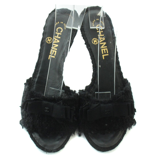 シャネル CHANEL ミュール ツイード サンダル リボン ココマーク 35