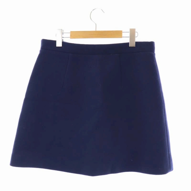 ミュウミュウ miumiu 台形スカート ミニ ビジュー パール ウール 44 紺  