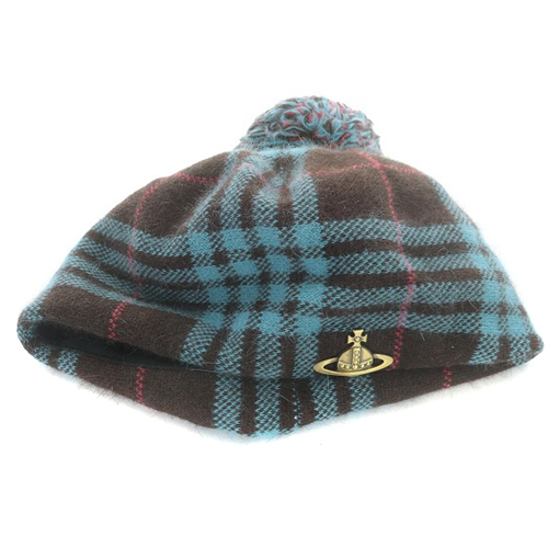 ヴィヴィアンウエストウッド】帽子/アンゴラ混/ゴールドオーブ/チェック