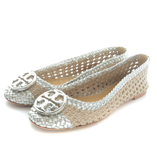 トリーバーチ TORY BURCH フラットシューズ メッシュ レザー ロゴ 6M 