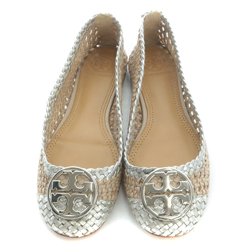 トリーバーチ TORY BURCH フラットシューズ メッシュ レザー ロゴ 6M 