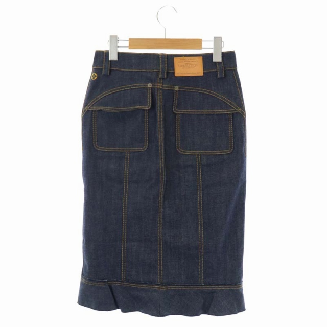 ルイヴィトン LOUIS VUITTON デニム ジーンズ タイトスカート 裾フリル  