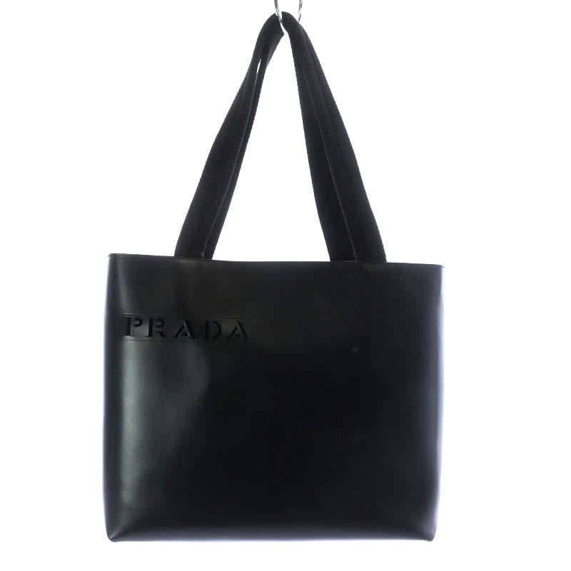 プラダ PRADA トートバッグ ハンドバッグ ロゴ型抜き レザー NERO 黒 