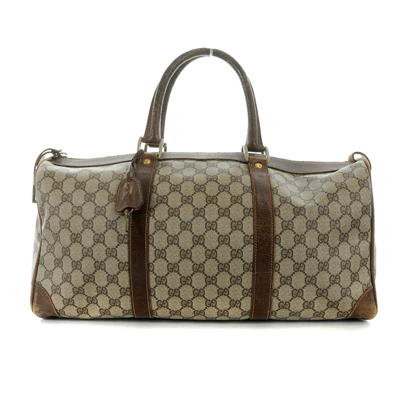 グッチ GUCCI オールドグッチ ボストンバッグ GG柄 レザー グレー 茶